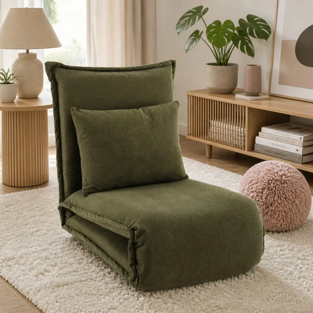 Adjustable Green Corduroy Floor Lounge Sofa Bed