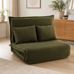 Adjustable Green Corduroy 2-Seater Lounge Sofa Bed