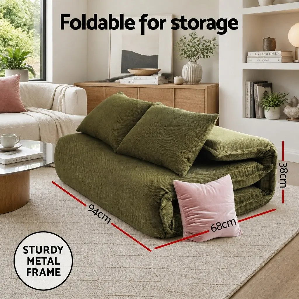 Adjustable Green Corduroy 2-Seater Lounge Sofa Bed