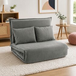 2-Seater Floor Lounge Sofa Bed Foldable Adjustable Grey Arm Chair Recliner