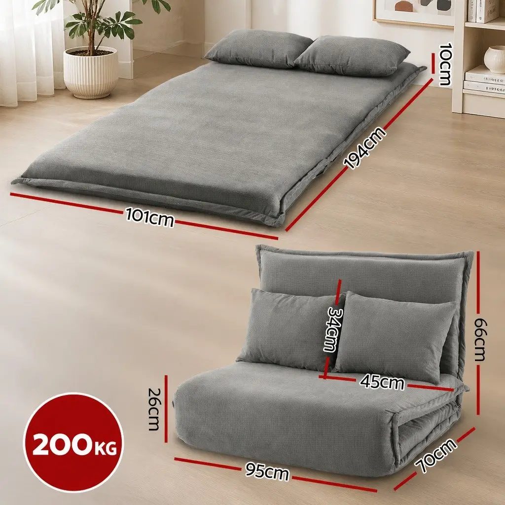Grey Adjustable 2-Seater Sofa Bed Lounge Recliner
