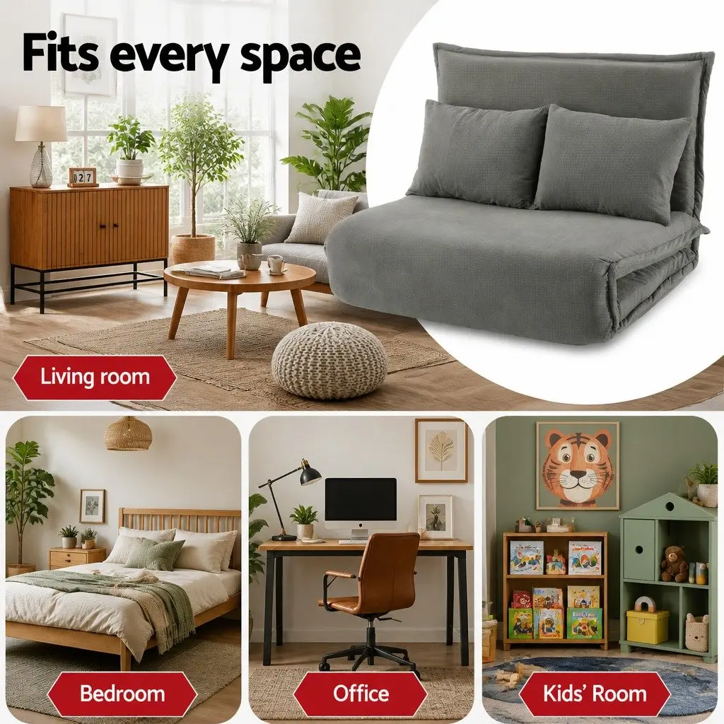 Grey Adjustable 2-Seater Sofa Bed Lounge Recliner