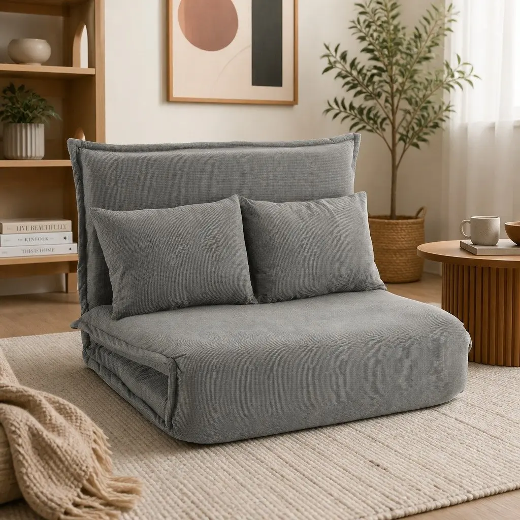 Grey Adjustable 2-Seater Sofa Bed Lounge Recliner