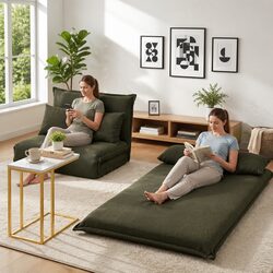 Floor Lounge Sofa Bed Chair with Adjustable Backrest and Marble Effect Side