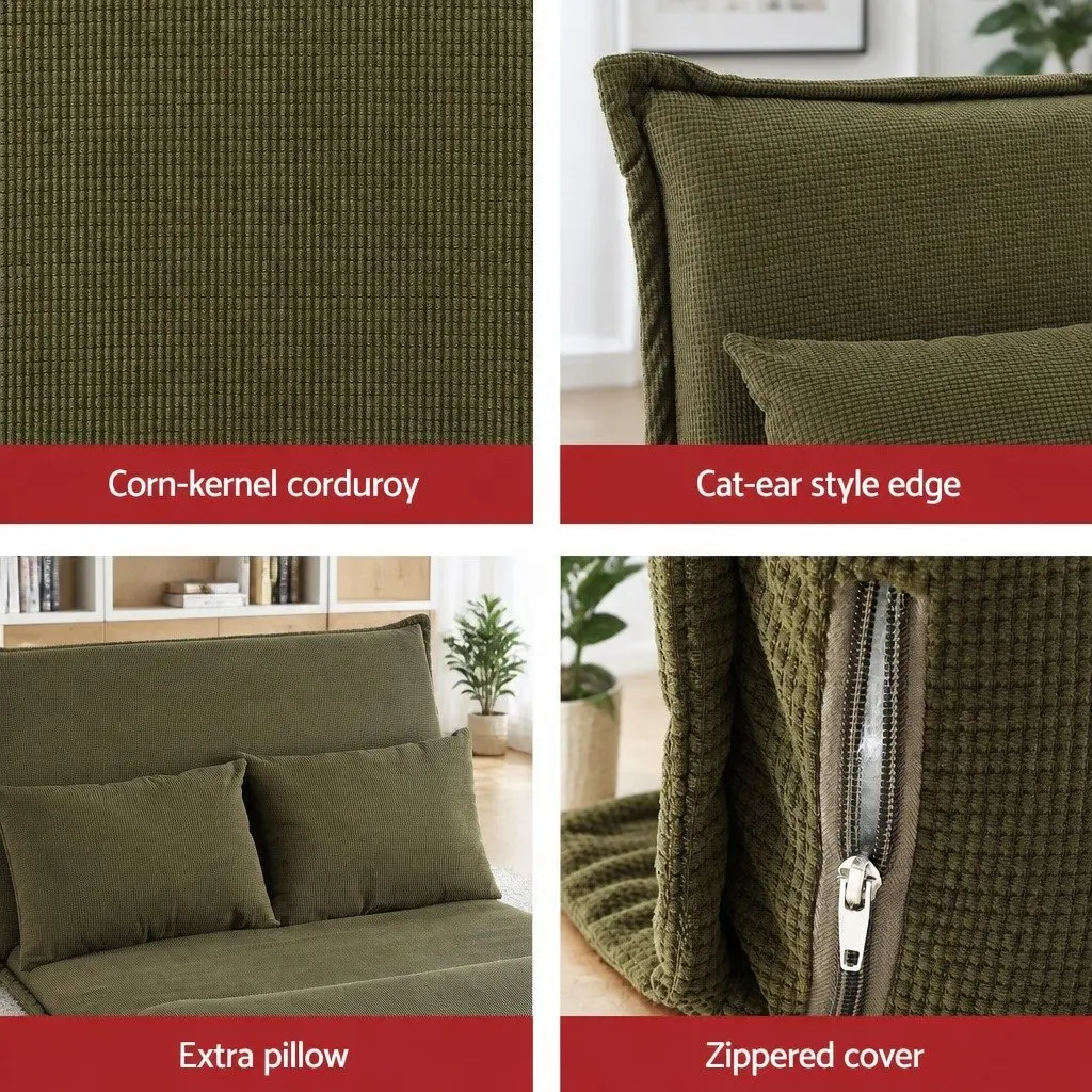 Floor Lounge Sofa Bed Chair Corduroy Green Adjustable Backrest Side Table Marble Effect C Shape