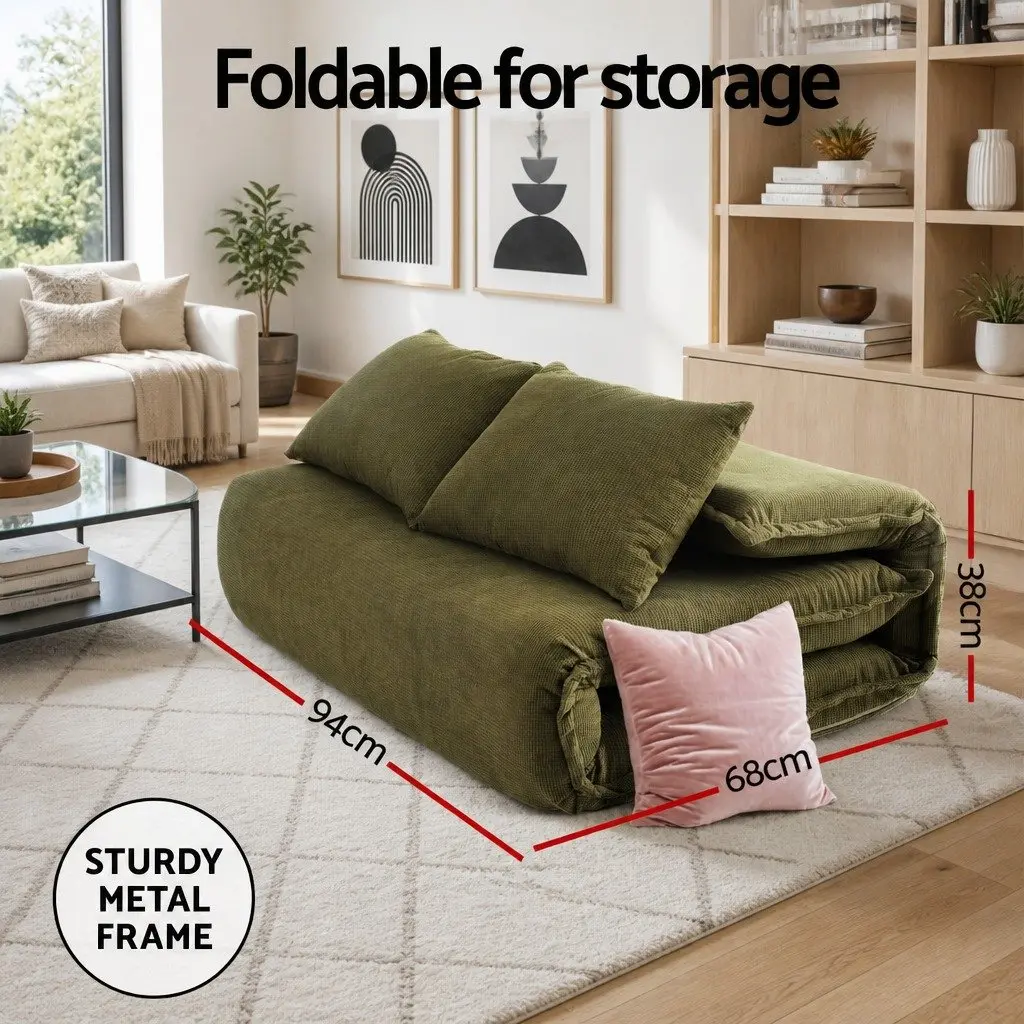 Floor Lounge Sofa Bed Chair Corduroy Green Adjustable Backrest Side Table Marble Effect C Shape