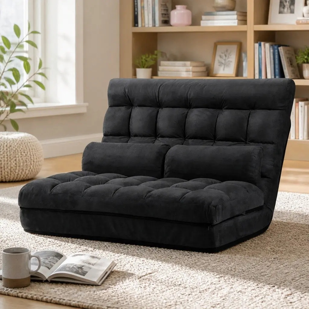 Charcoal Floor Lounge Sofa Bed with Adjustable Recline
