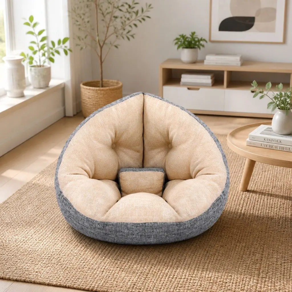 Beige Foldable 4-in-1 Floor Lounge Sofa Bed