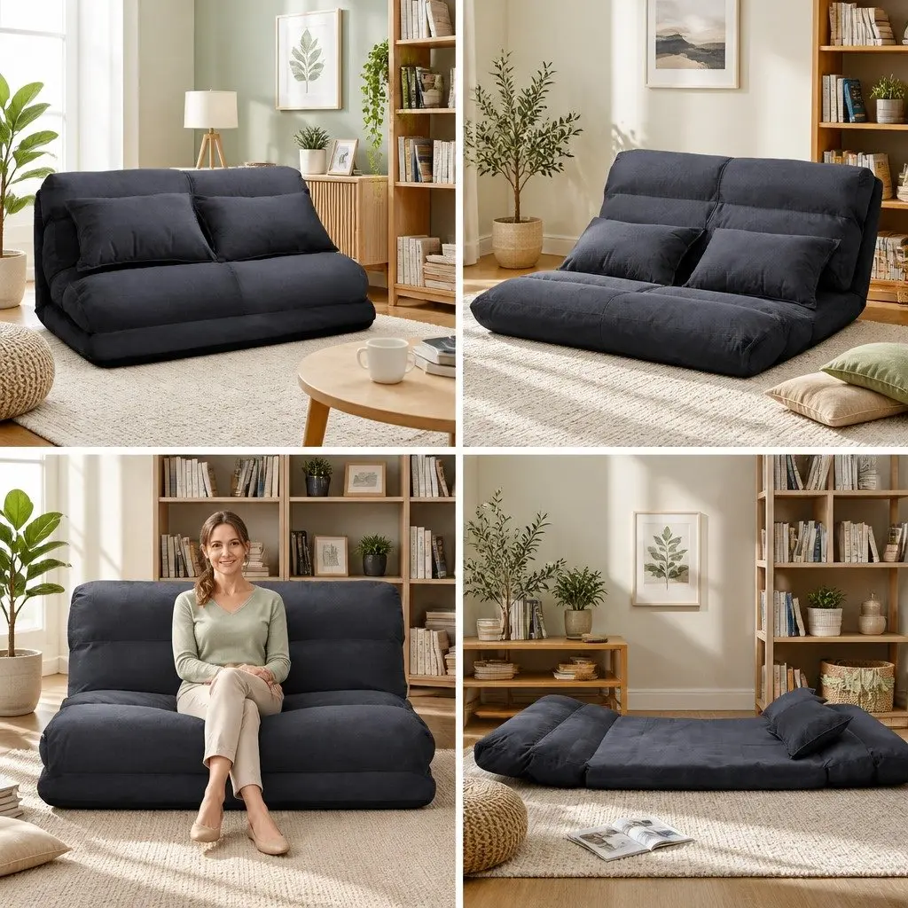 Adjustable 5-Position Charcoal Floor Lounge Sofa Bed