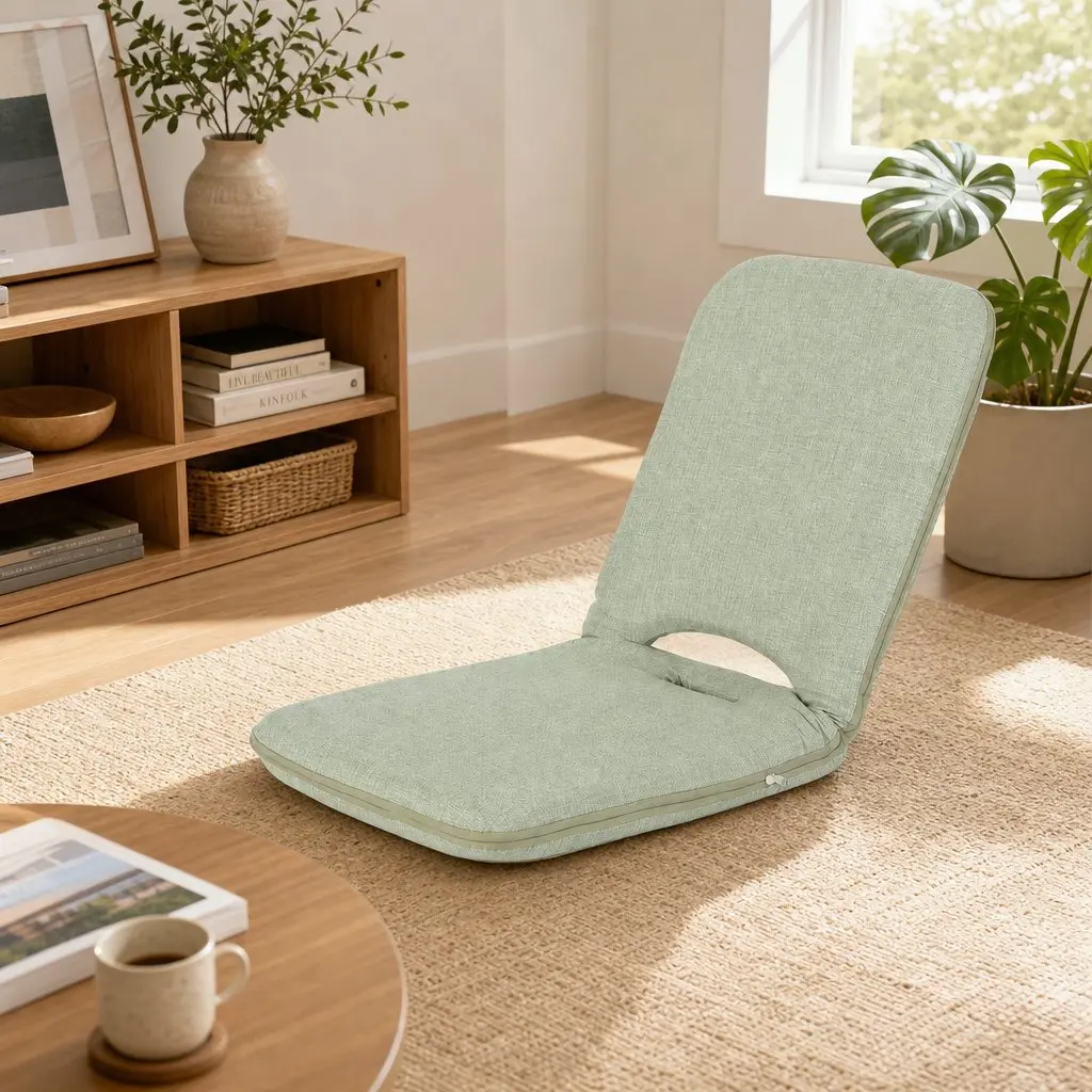 Floor Chair Denim 5 Position Adjustable Green Foldable Single Seat