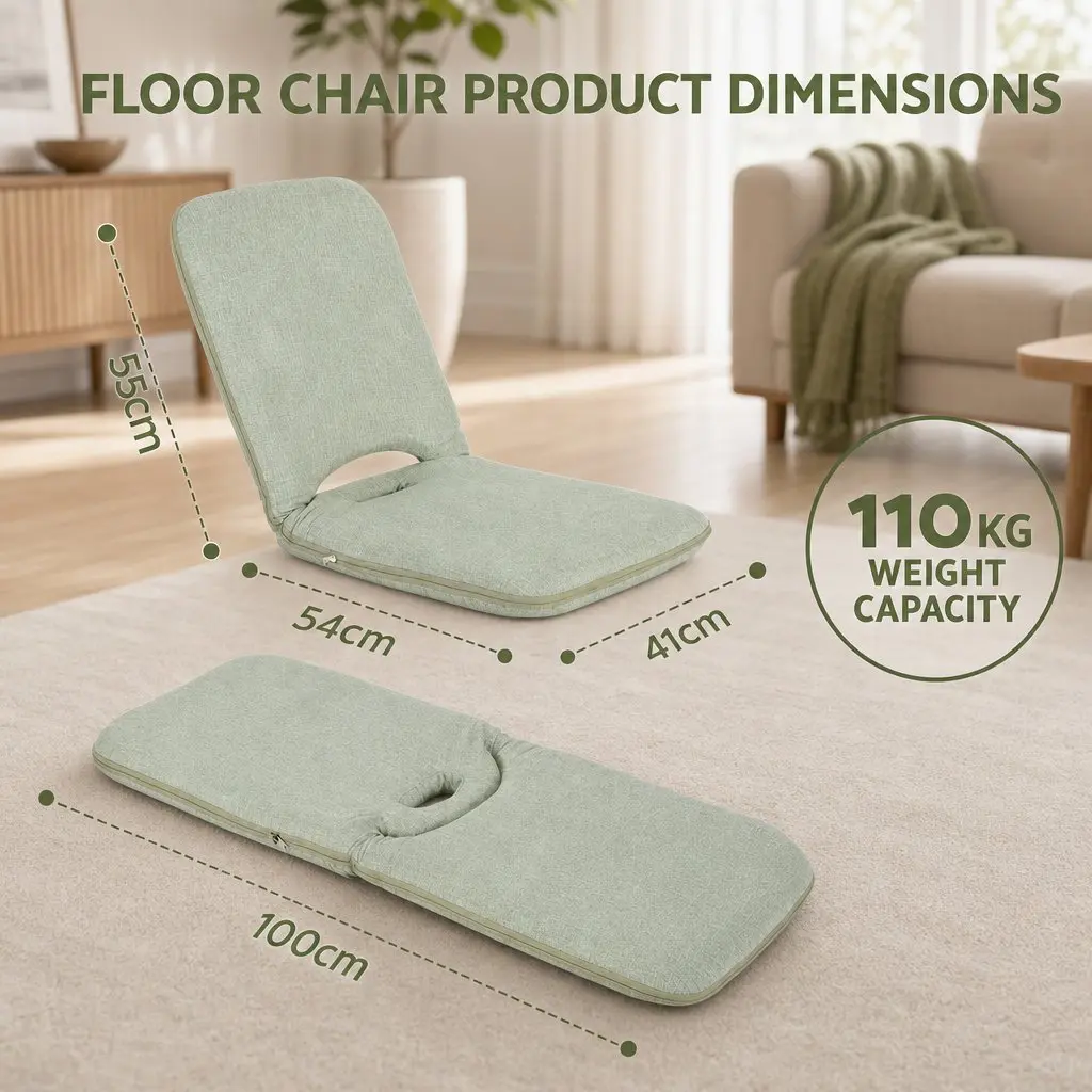 Floor Chair Denim 5 Position Adjustable Green Foldable Single Seat