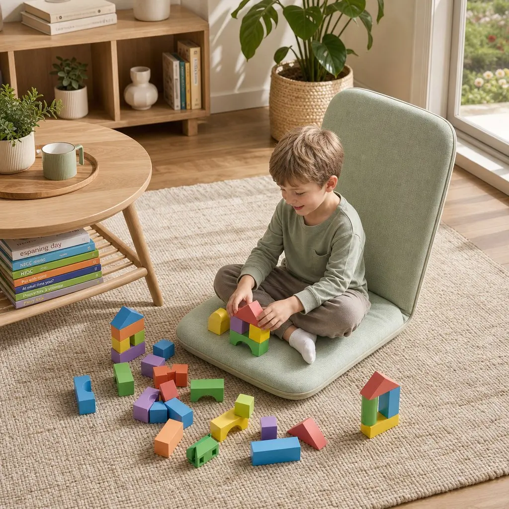 Floor Chair Denim 5 Position Adjustable Green Foldable Single Seat