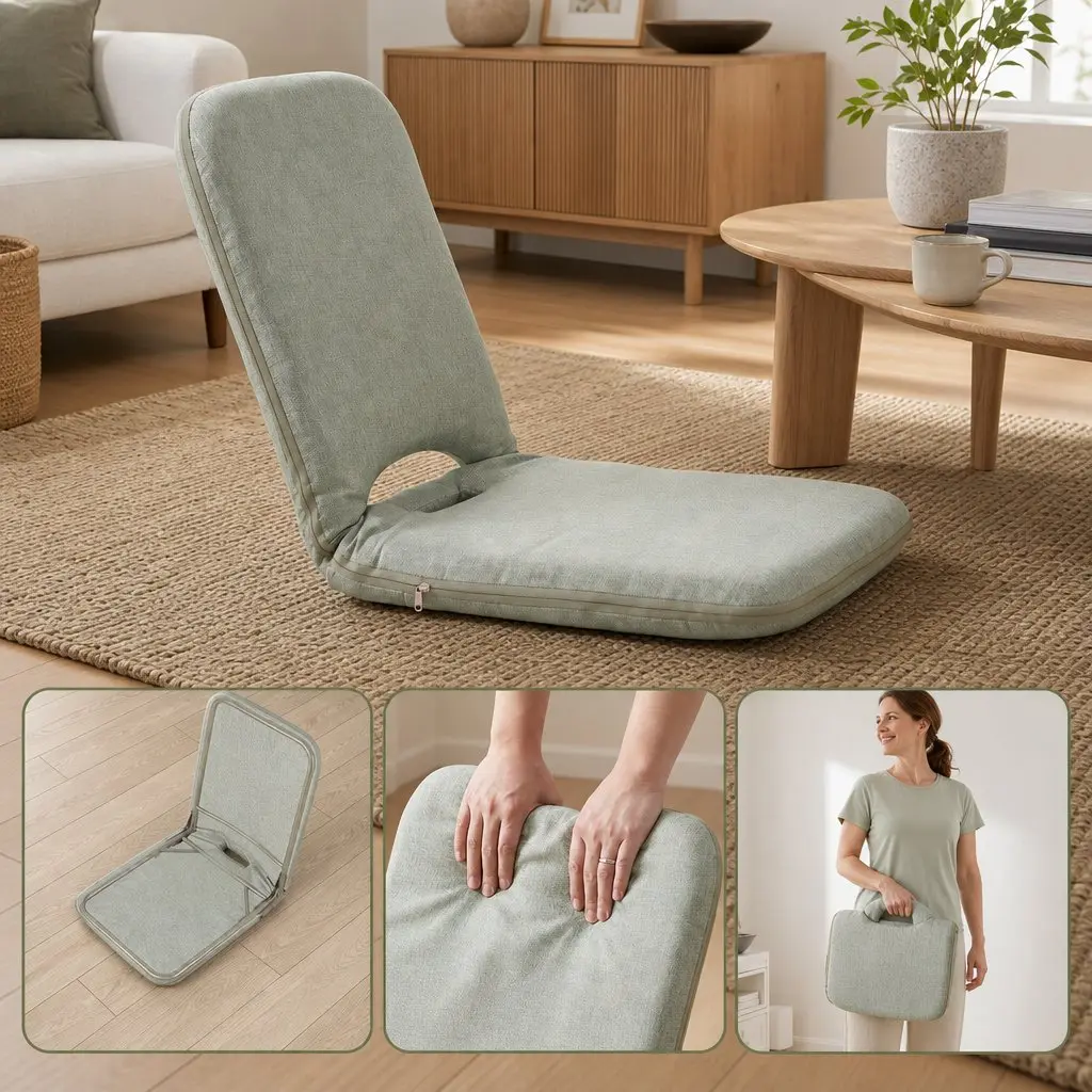 Floor Chair Denim 5 Position Adjustable Green Foldable Single Seat