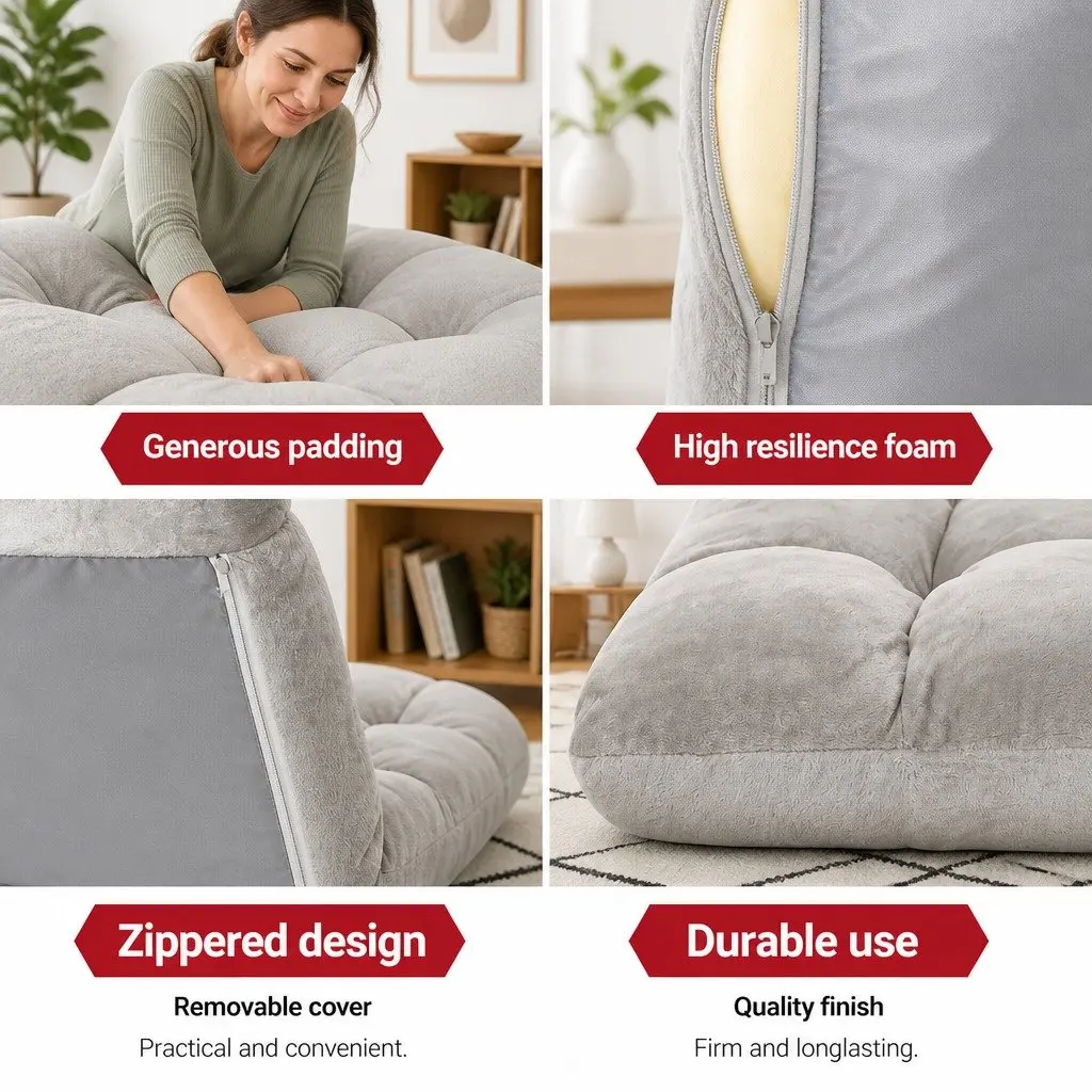 Adjustable Lounge Sofa Chair Steel Flannel Grey 14 Positions