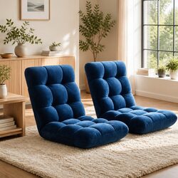 Navy Flannel Adjustable Lounge Sofa Bed Chair - 14 Positions