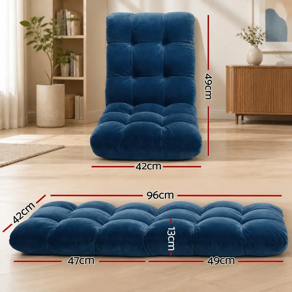 Adjustable Floor Lounge Sofa Bed Chair Navy Flannel Fabric 14 Positions Recliner