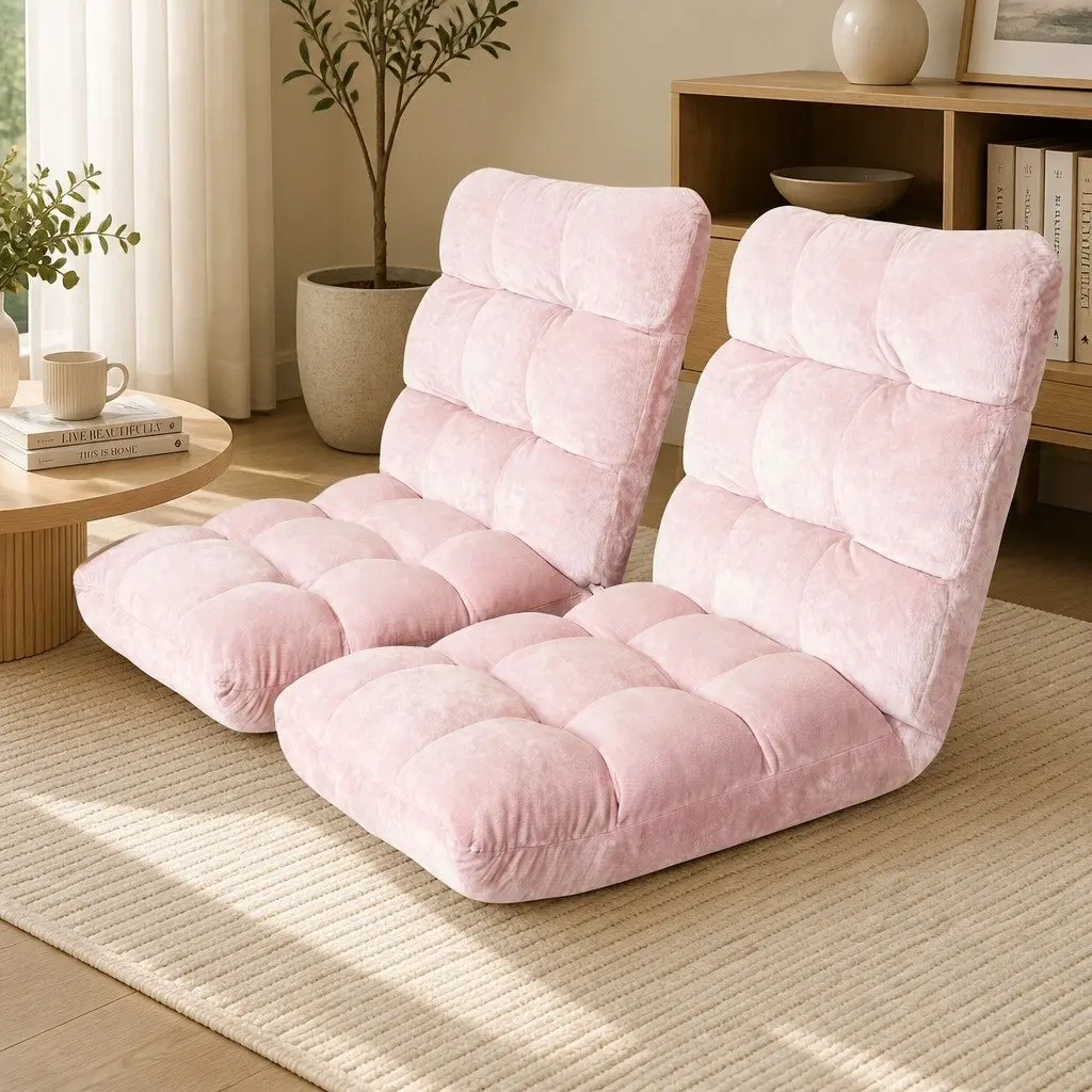 Floor Lounge Sofa Bed Chair Flannel 14 Position Adjustable Recliner Pink