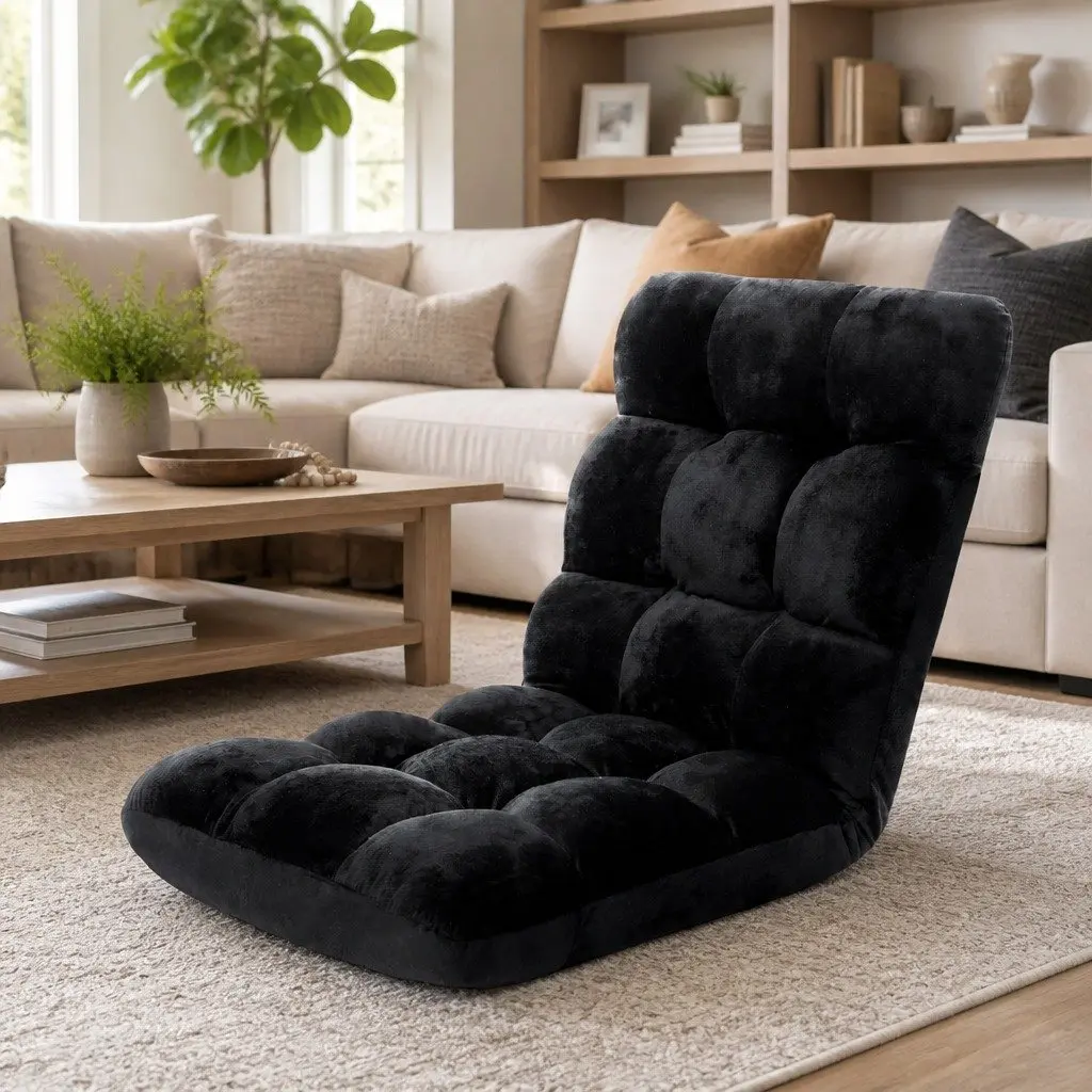 Lounge Chair Steel Flannel 14 Position Adjustable Recliner Black