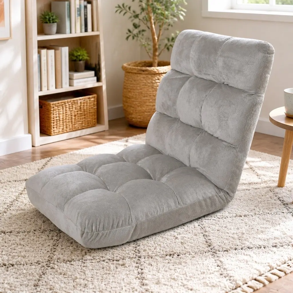 Adjustable Lounge Sofa Chair with Grey Flannel Fabric