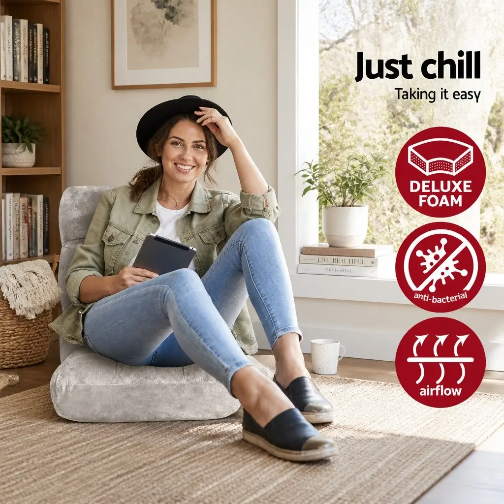 Adjustable Lounge Sofa Chair with Grey Flannel Fabric