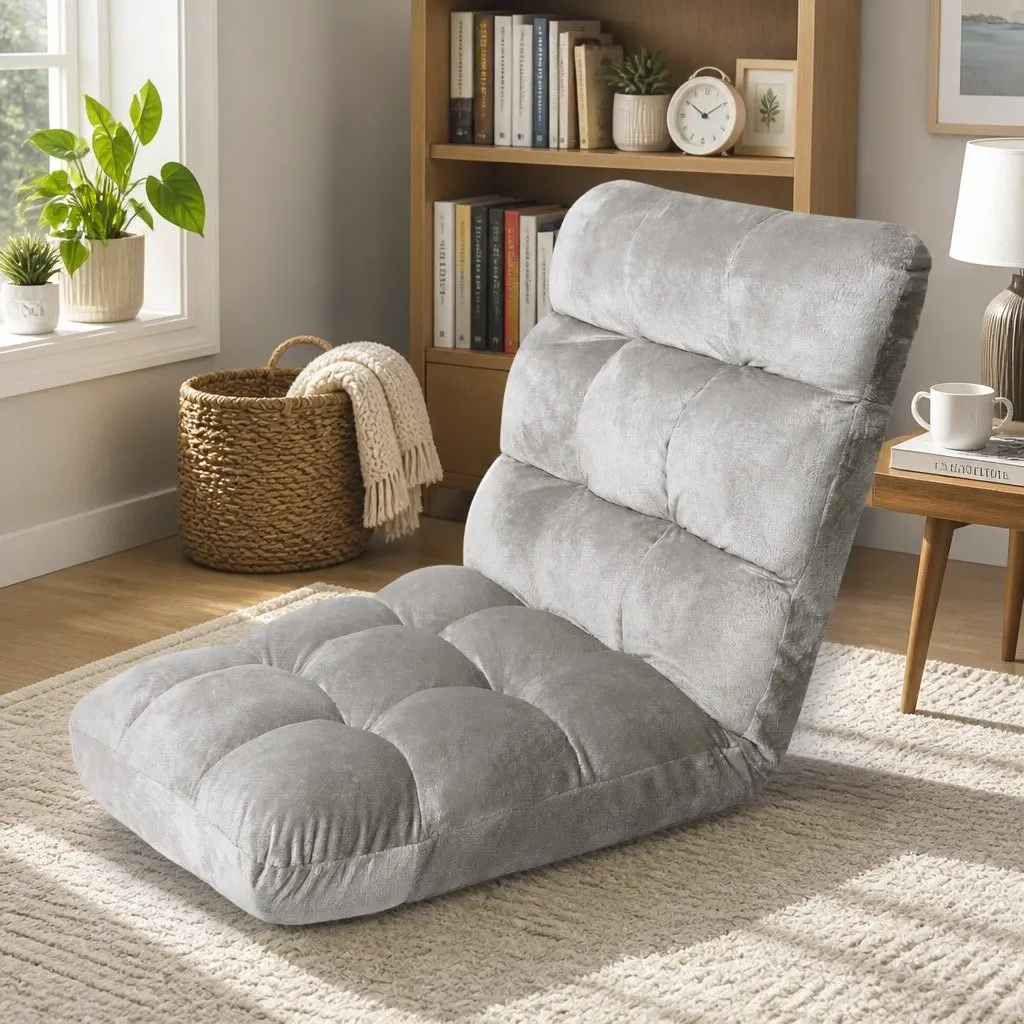 Adjustable Lounge Sofa Chair with Grey Flannel Fabric