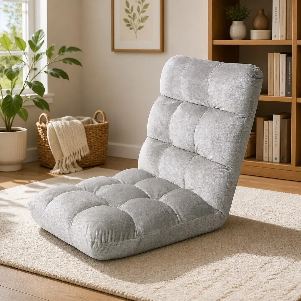 Adjustable Lounge Sofa Chair with Grey Flannel Fabric