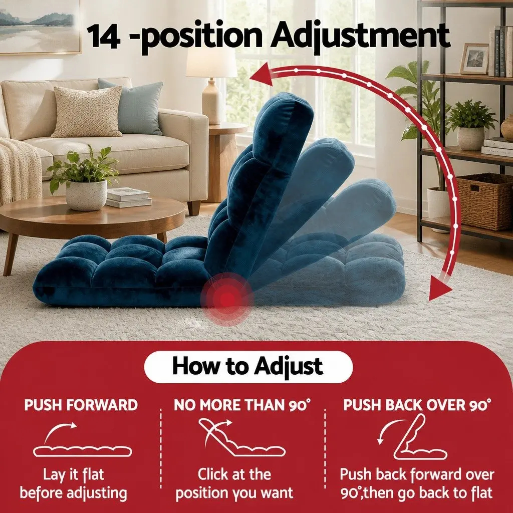 Lounge Sofa Chair Flannel Fabric Adjustable 14 Positions Navy Blue