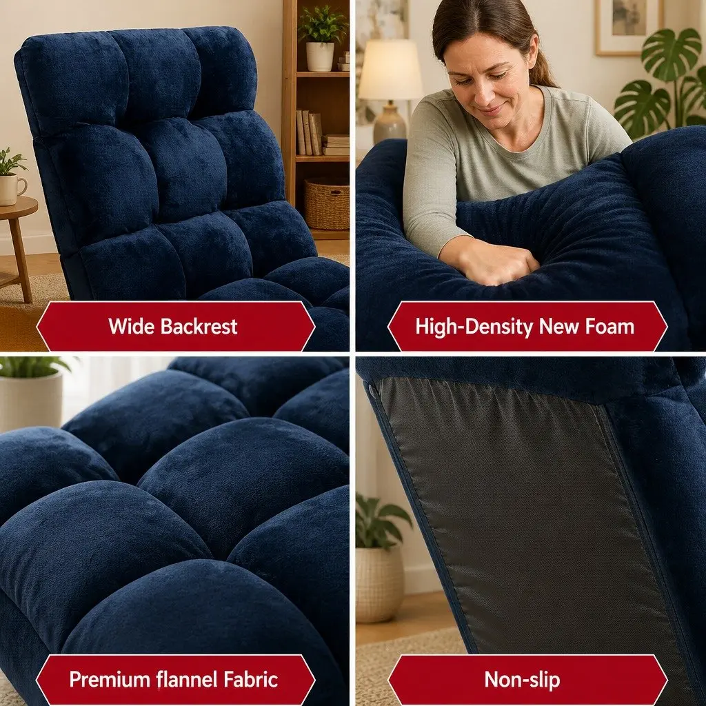 Lounge Sofa Chair Flannel Fabric Adjustable 14 Positions Navy Blue