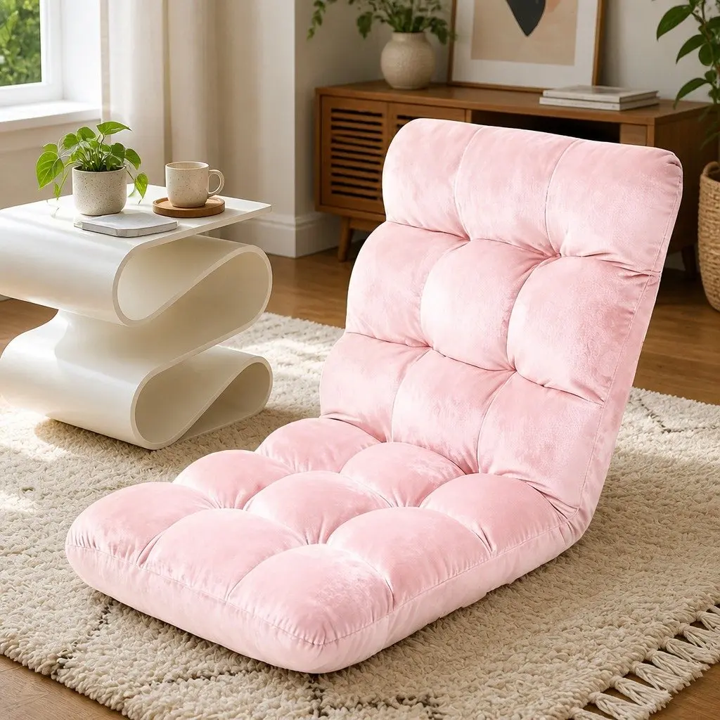 Adjustable Pink Floor Lounge Sofa Chair with 14 Positions
