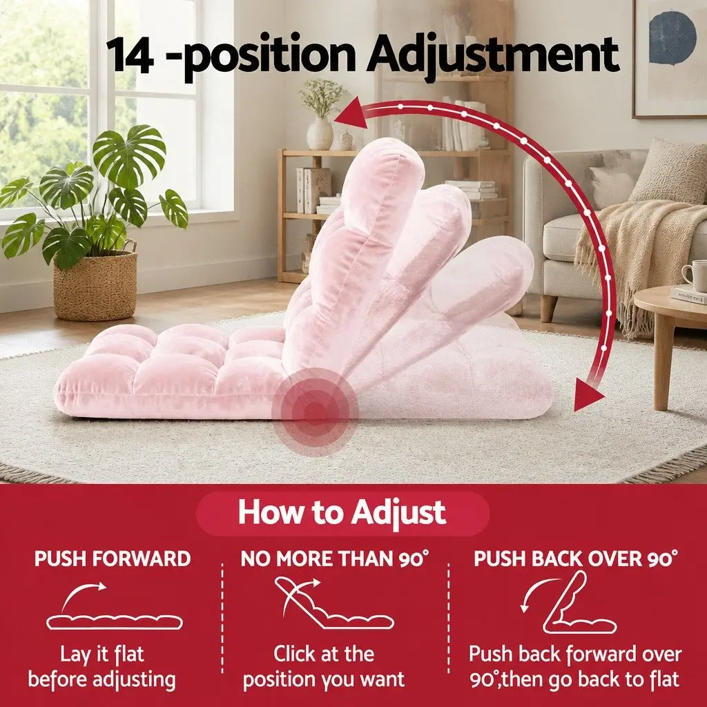 Adjustable Pink Floor Lounge Sofa Chair with 14 Positions