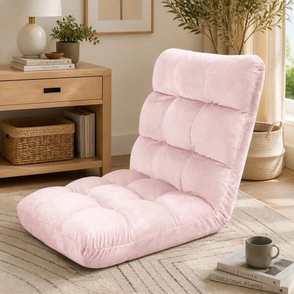 Adjustable Pink Floor Lounge Sofa Chair with 14 Positions