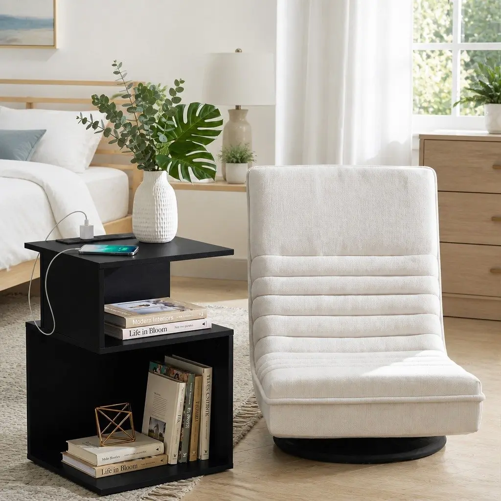 Swivel Floor Lounge and Bedside Charging Table Set