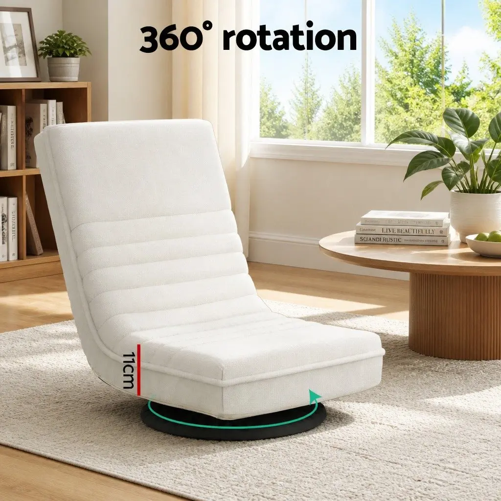 Swivel Floor Lounge Chair Faux Linen Foam White Pine TV Entertainment Unit Storage Shelf Set
