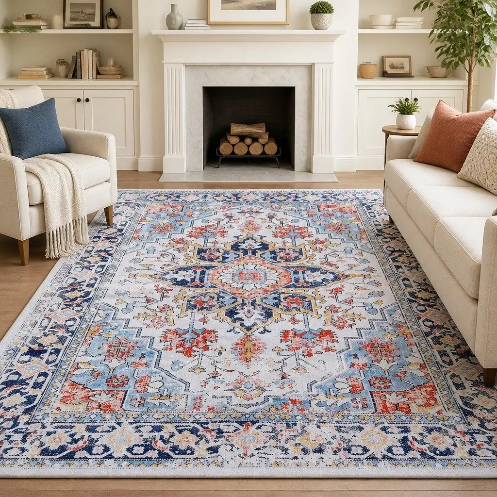 Large 200X290cm Vintage Bohemian Washable Floor Rug