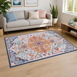 Large Washable Geometric Area Rug 120X170cm in Beige