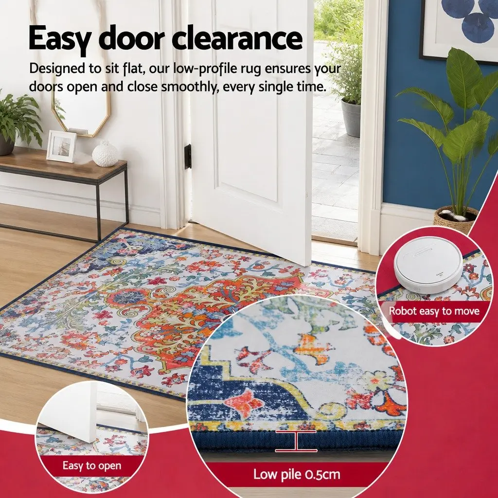 Floor Rug Flannel Fabric 50x80cm Beige Blue Orange Bohemian Pattern Anti-Slip Backing