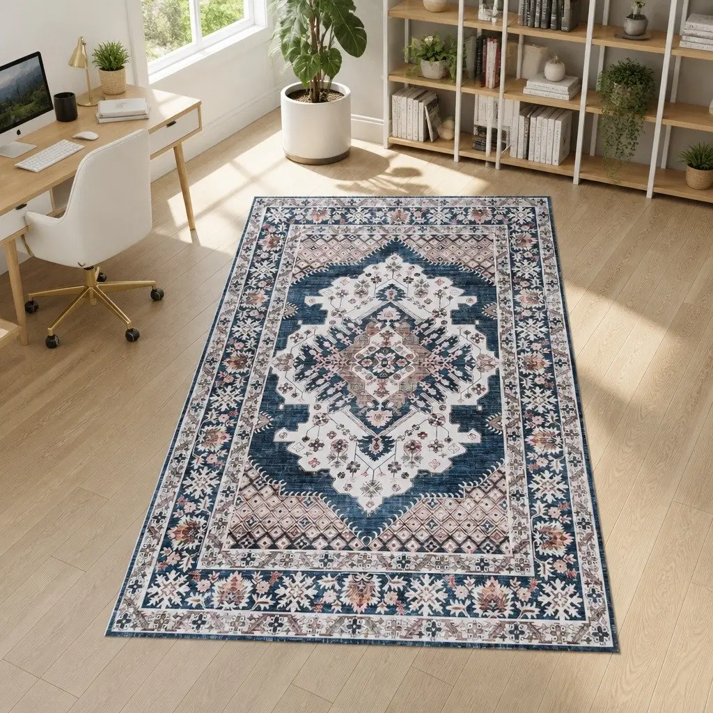Large Washable Persian Area Rug 160X230cm Blue