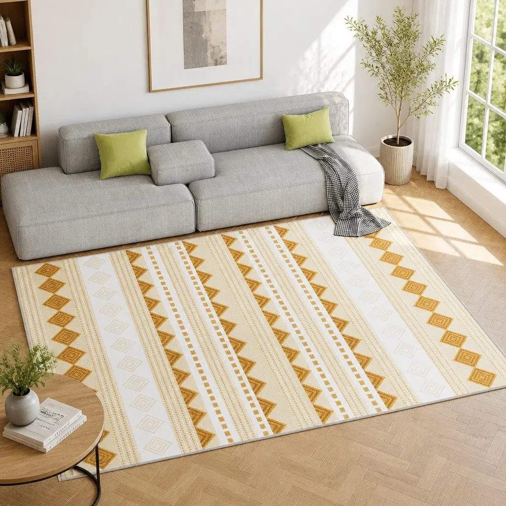 Large Bohemian Style Yellow Floor Rug 200x290cm