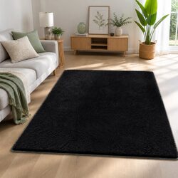 Premium Plush Shaggy Floor Rug 140x200cm - Black