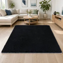 Plush Shaggy Black Floor Rug 160x230cm with Cushioning