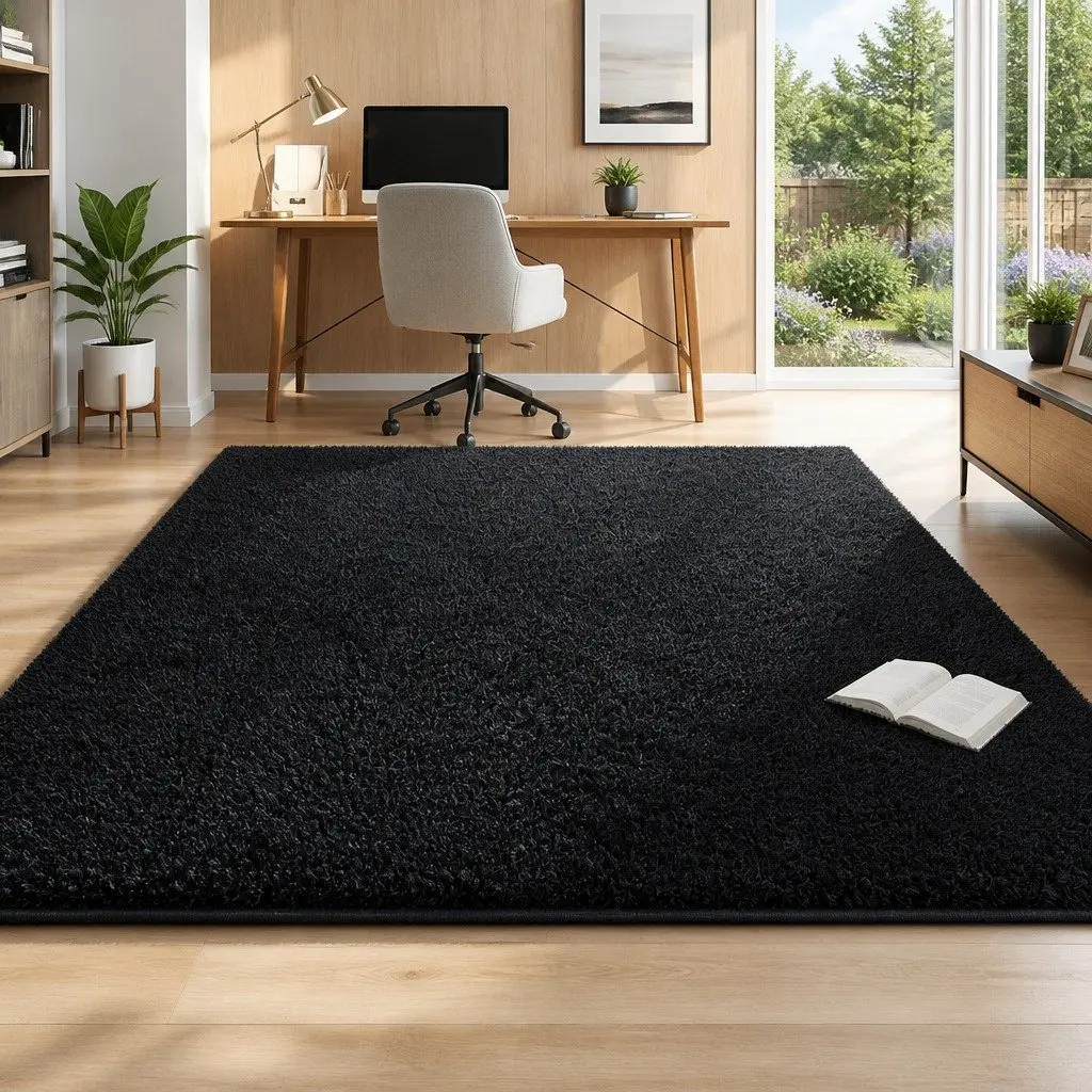 Plush Shaggy Area Rug 200x230cm Black