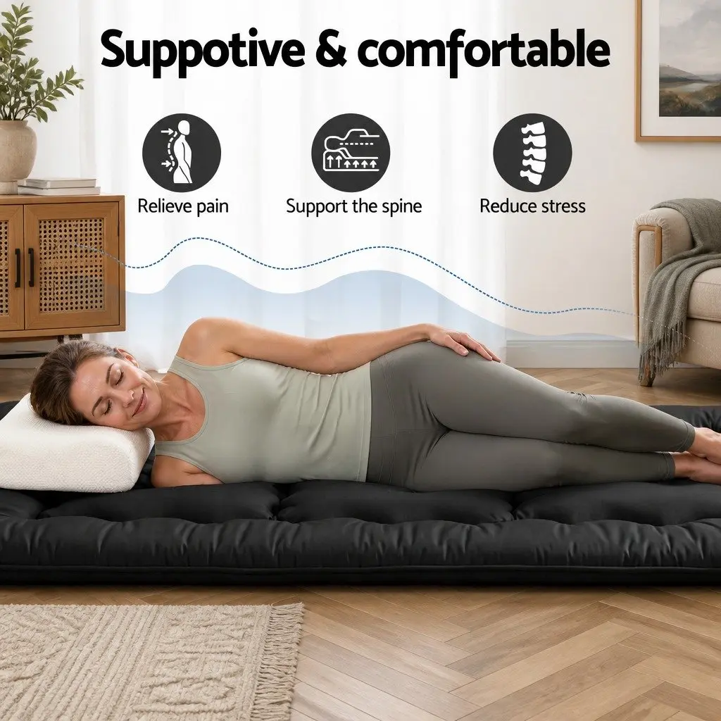 Japanese Floor Mattress Microfibre 100cm x 200cm Black 10cm Thickness Foldable Futon