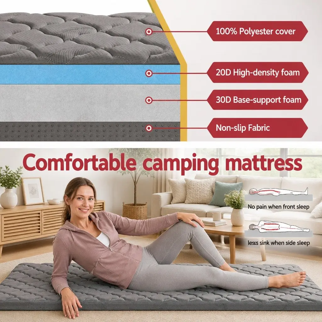 Foldable Camping Mattress Polyester 190cm x 90cm Grey