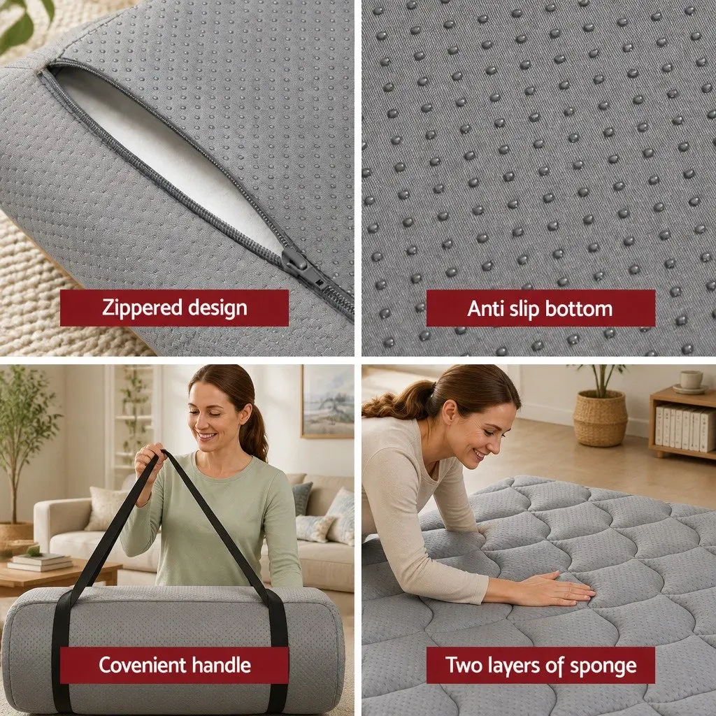 Foldable Camping Mattress Polyester 190cm x 90cm Grey
