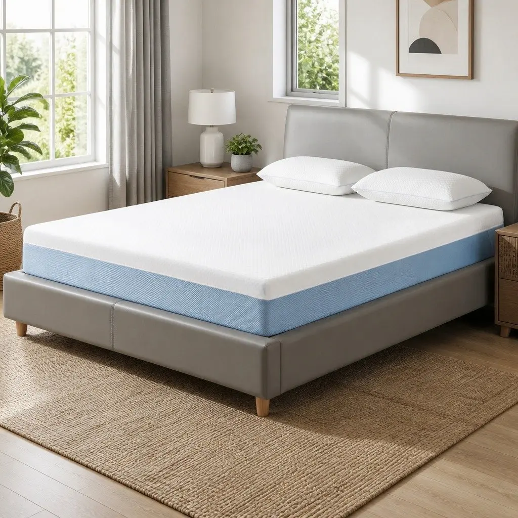 22cm Cooling Gel Memory Foam Mattress Double White Blue