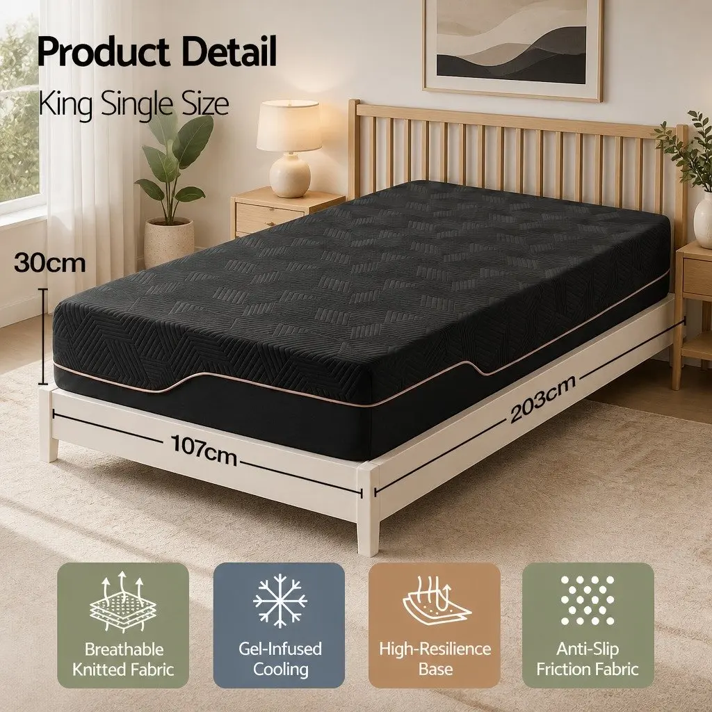 30cm King Single Cooling Memory Foam Mattress