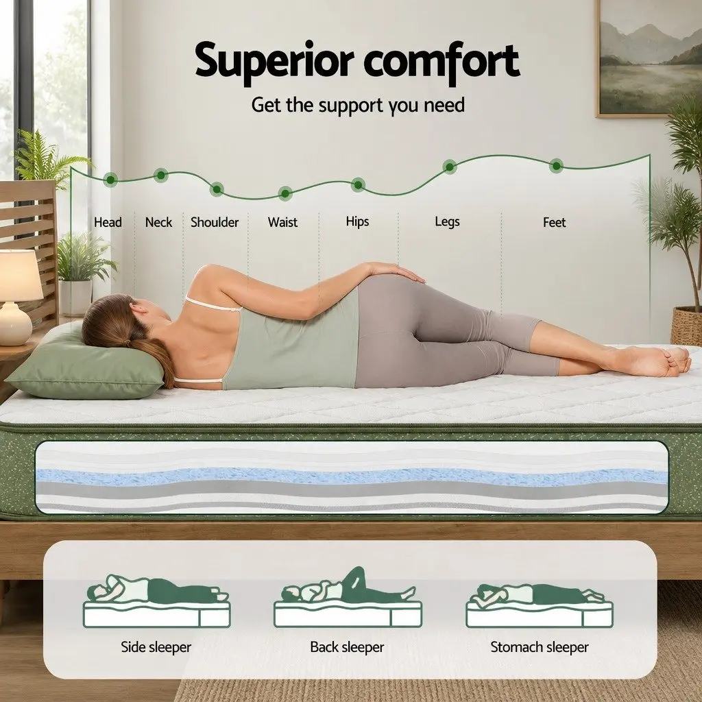 Double Memory Foam Mattress 25cm Gel Infused Charcoal Cooling Zipped Cover Green