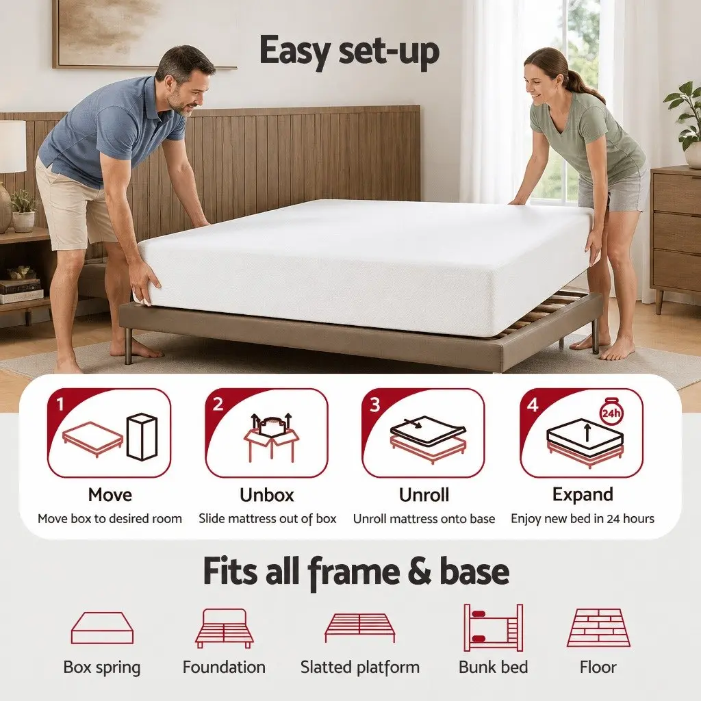 Queen Memory Foam Mattress 20cm Green Tea Cooling Gel Medium Firm White