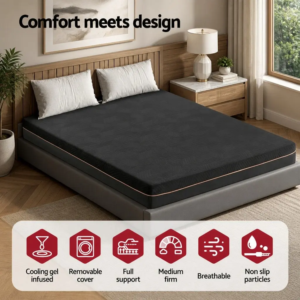 Memory Foam Mattress 18cm Cooling Gel Green Tea King Size Black