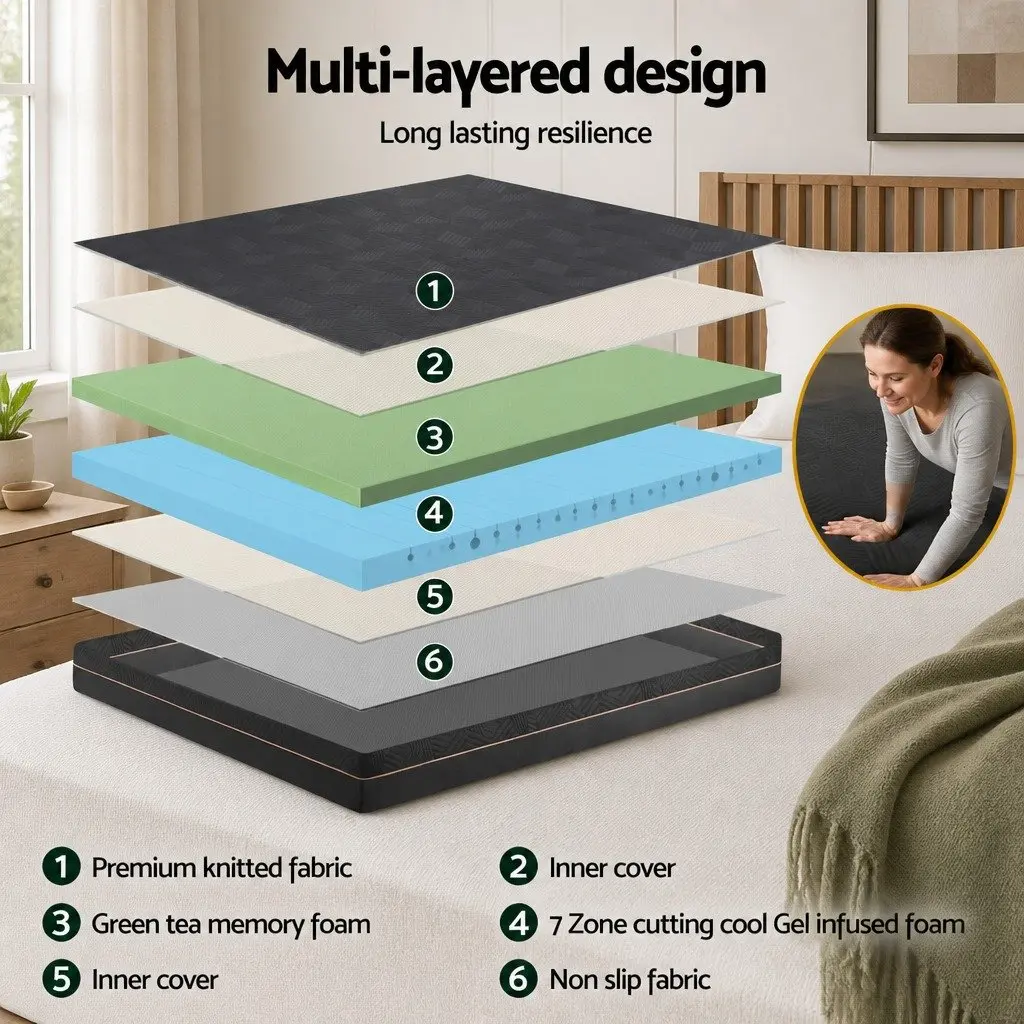 Queen Memory Foam Mattress 18cm Thick Cool Gel Green Tea Foam Medium Firm Bed